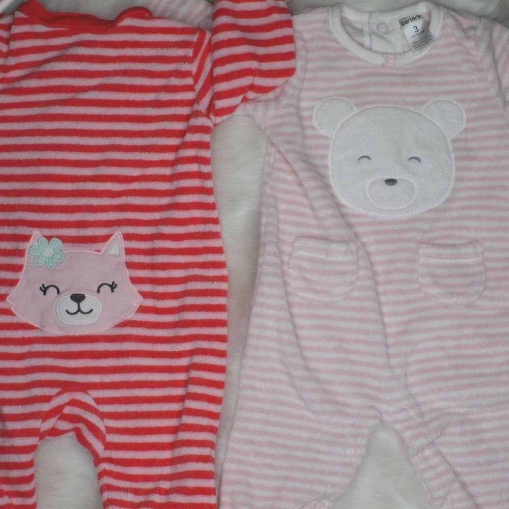3M Bear Cat Striped Onesie Sleeper Pajama Bundle